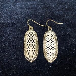 Vintage Brass Filigree Dangle Earrings – Lattice Oval Drop Design